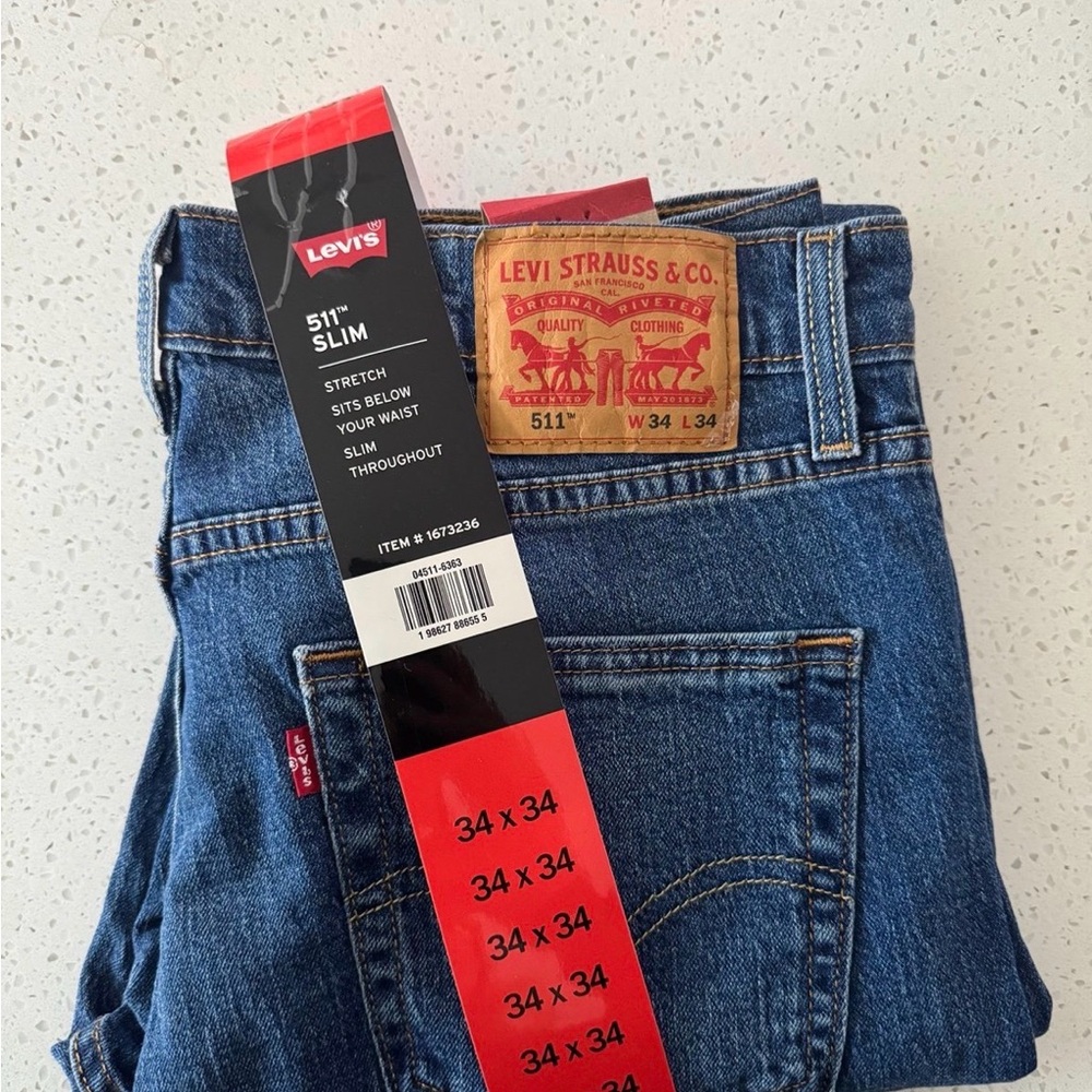 Levi's 511 34x34 Slim Men's Blue Denim Jeans - Classic Indigo
